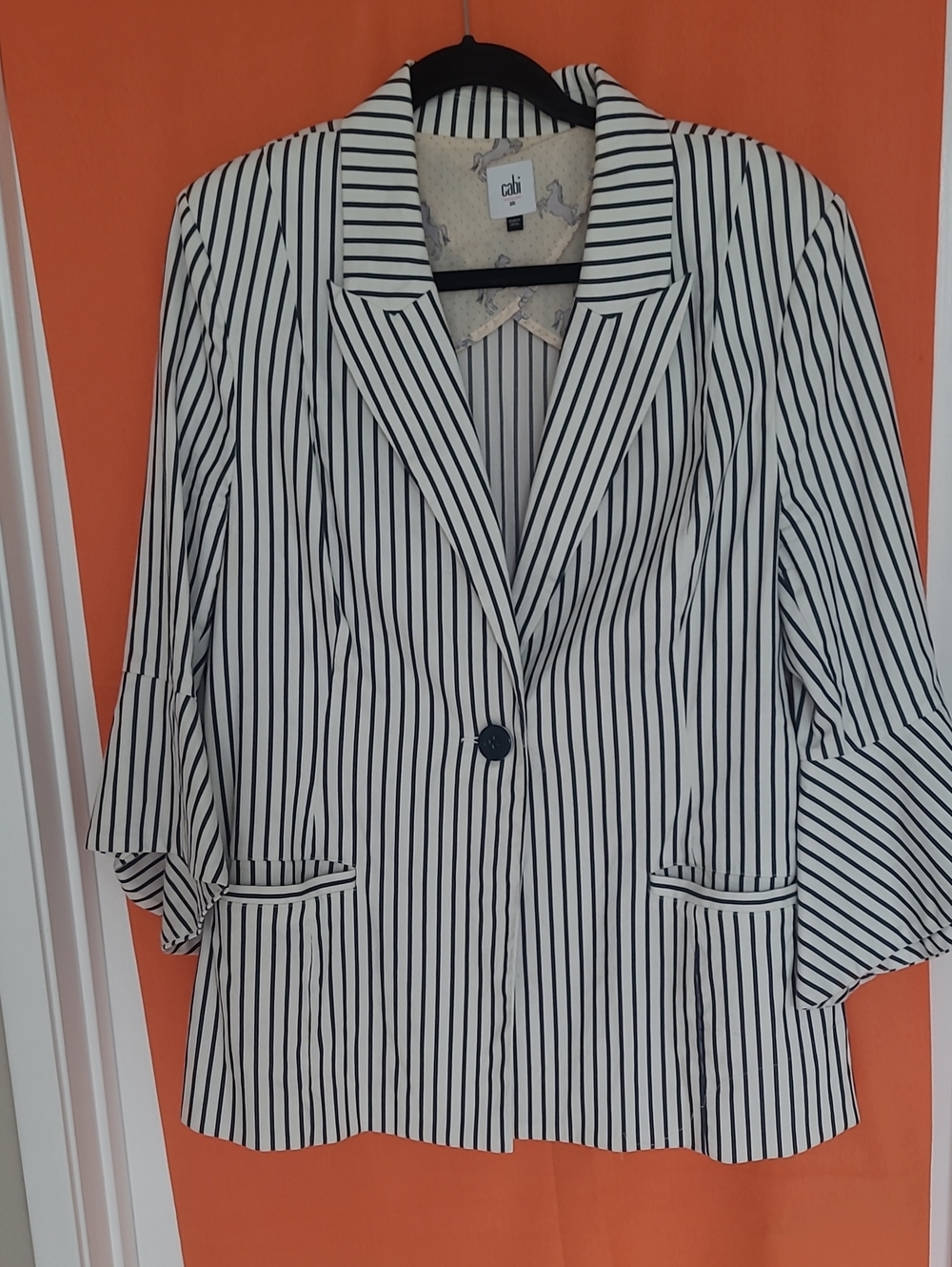 CAbi Black White Bell Sleeve Jacket Blazer Statement Sleeves Chic Career Style
